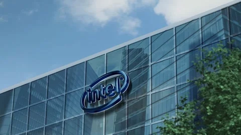 Editorial, Intel logo on corporate glass building Stock Footage 243317377