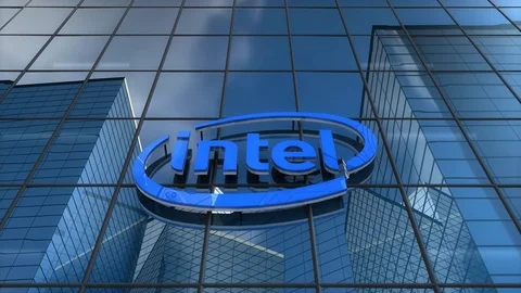 Editorial, Intel logo on glass building.	 Vídeos de archivo 72982287
