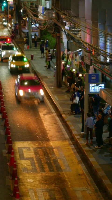 Editorial July 06 2026 — Time Lapse Bangkok City Bus Stop at Night Stock Footage 340943300