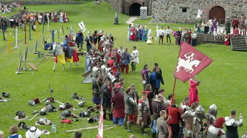 Editorial- Knights prepare for battle during the historic medieval festival Stock Footage 58741560