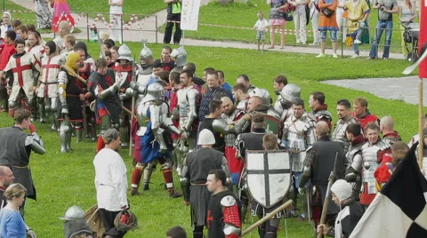 Editorial- Knights prepare for battle during the historic medieval festival Stock Footage 58741611