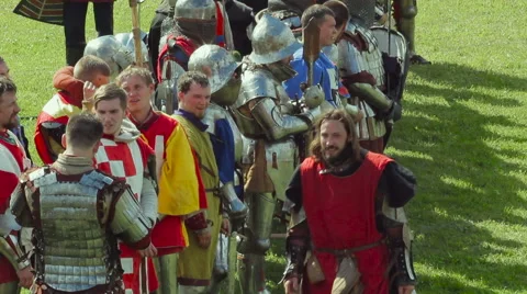 Editorial- Knights prepare for battle during the historic medieval festival Stock Footage 58741623