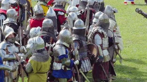 Editorial- Knights prepare for battle during the historic medieval festival Stock Footage 58741626
