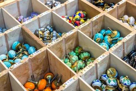 EDITORIAL KNOBS IN ANTIQUES FAIR 스톡 사진