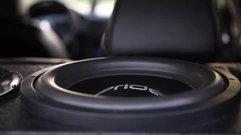EDITORIAL Large subwoofer in the car. Stock Footage 153094294