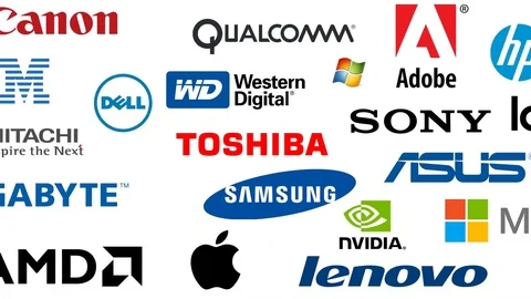 Editorial: major computer companies in 2017. Left to right variant Video stock 75010020