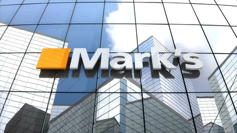 Editorial, Mark's logo on glass building.	 Stock Footage 89970711