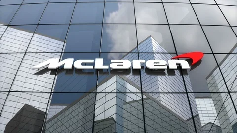 Editorial, McLaren Technology Group logo on glass building.	 Stock Footage 87653208