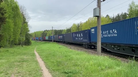 EDITORIAL: Minsk / Belarus - May 24 2020: China Shipping train Stock Footage 135432229
