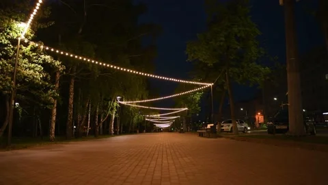 Editorial  only; Empty  street at night, Chelyabinsk, Russia - May 17, 2021 Stock Footage 157365703