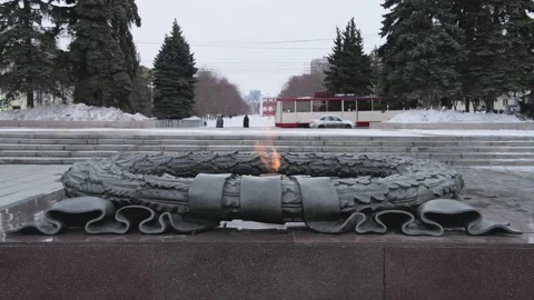 Editorial only; Eternal flame in the winter. Russia - March 05, 2021 Stock Footage 150140539