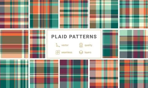 Editorial plaid pattern bundle for print layouts. Structured tartan backgroun Stock Illustration