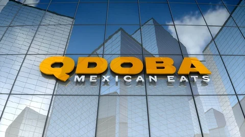 Editorial, Qdoba Mexican Eats logo on glass building.	 Stock Footage 86142570
