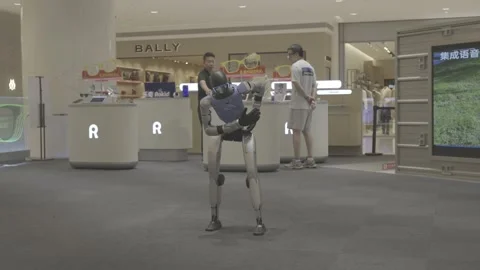 Editorial: Robot Bowing Performance Wuhan Plaza Event Stock Footage 345024139