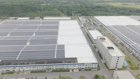 Editorial: Rooftop Solar on New Energy Factory Hubei Aerial Stock-Footage 345010884