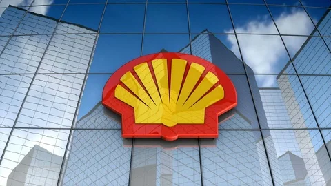 Editorial, Royal Ducth Shell plc logo on glass building.	 動画素材 84935292