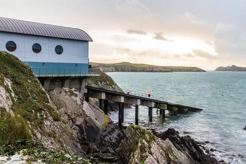 Editorial, Side view of RNLI St Davids Lifeboat Station Stock Photos