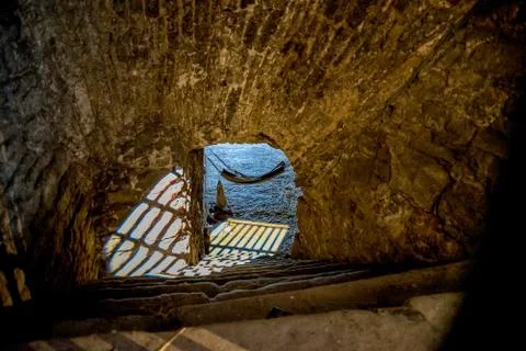 EDITORIAL: A sleeping hammock in Edinburgh castle prison dungeon Stock Photos