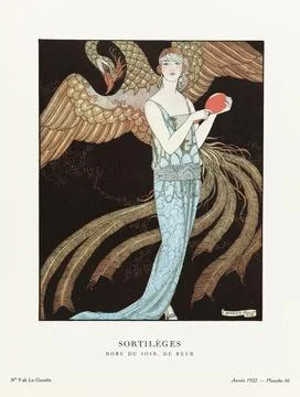 EDITORIAL  Sortilèges.  Spells. Robe du Soir, de Beer.  Evening dress by Beer. イラスト素材