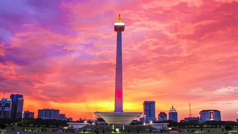 Editorial, Sunset Time lapse of Monas, the icon of Jakarta City, Indonesia Stock Footage 104591907