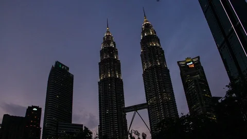 Editorial, Sunset Time lapse of Petronas Tower, Malaysia Stock Footage 104625724
