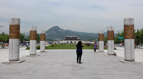 Editorial Time Lapse of Stone Pillars in Front of King Sejong Memorial, Korea Stock Footage 24650698