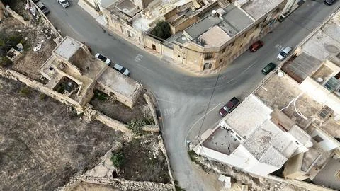 Editorial Top-Down Drone View of Residential Streets in Xewkija, Gozo Stock Photos