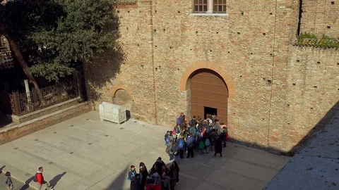 Editorial, Tourist queue to medieval church Stock Footage 87639335