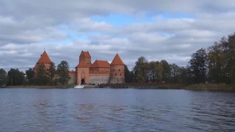 Editorial: Trakai, Lithuania - Trakai castle on the lakes Stock Footage 69231638