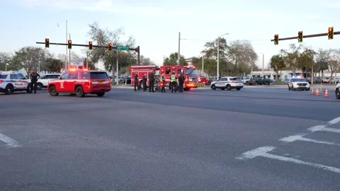 Editorial Use Only March 2, 2025. St. Petersburg, FL, USA, Multiple Police and F Stock Footage 303319097