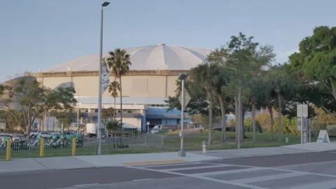 Editorial Use Only March 30, 2024. Ferg's Sports Bar . Pan up to Tropicana Field Stock Footage 270487033