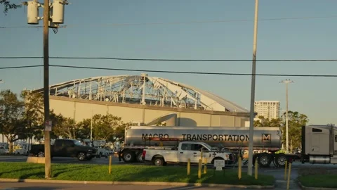 Editorial Use Only October 14, 2024, Tropicana Field Roof Blown Off by Hurricane Video stock 288163376