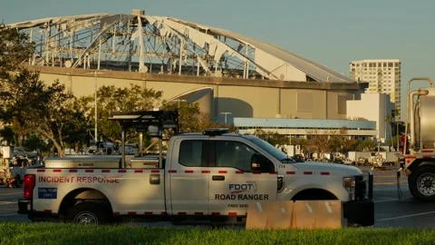 Editorial Use Only October 14, 2024, Tropicana Field Roof Blown Off by Hurricane Stock Footage 288163767