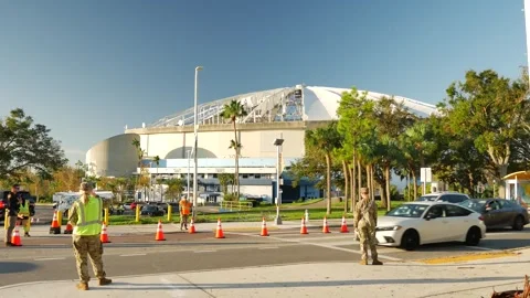 Editorial Use Only October 14, 2024, Tropicana Field Roof Blown Off by Hurricane Stock Footage 288163848