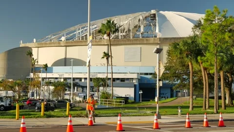 Editorial Use Only October 14, 2024, Tropicana Field Roof Blown Off by Hurricane Stock Footage 288163851