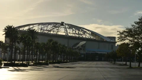 Editorial Use Only October 20, 2024, Tropicana Field Roof Blown Off by Hurricane Stock Footage 289159359