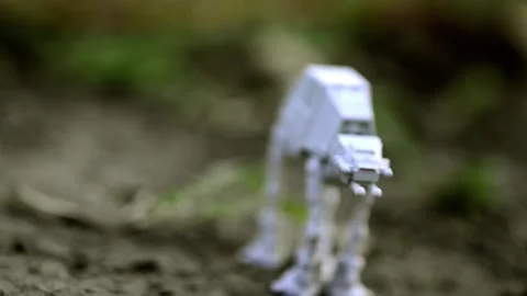 Editorial use only pan action video of star wars walker droid on dirt terrain 動画素材 221275397