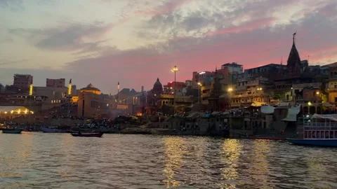 Editorial Varanasi Boat Ride On Ganges River At Beautiful Sunset Stock Footage 346458404