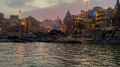 Editorial Varanasi Boat Ride On Ganges River At Beautiful Sunset Stock Footage 346458540