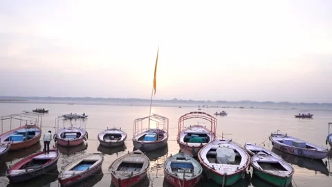 Editorial Varanasi Boat Ride On Ganges River At Beautiful Sunset Stock Footage 346458955