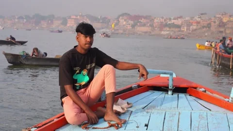 Editorial Varanasi Boat Ride On Ganges River At Beautiful Sunset Stock Footage 346459032