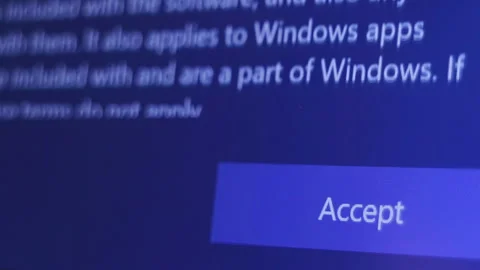 Editorial video. Microsoft user agreement. Configuring the Windows operating Stock Footage 85687503
