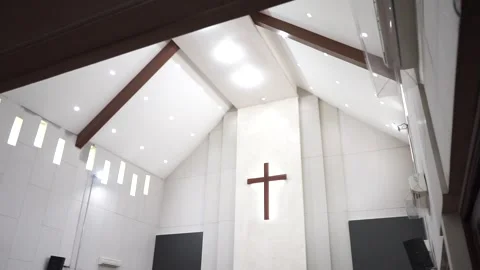 Editorial View of Historic and Modern Church Architecture Interior and Exterior Stock Footage 341101681