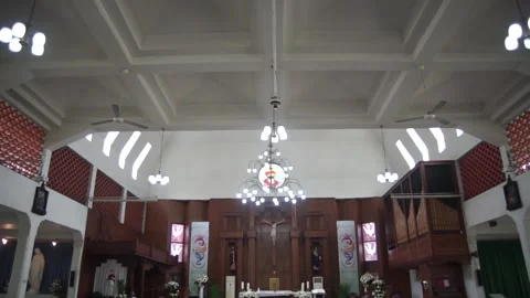 Editorial View of Historic and Modern Church Architecture Interior and Exterior Stock Footage 341986591