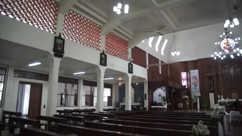 Editorial View of Historic and Modern Church Architecture Interior and Exterior Stock Footage 341986996