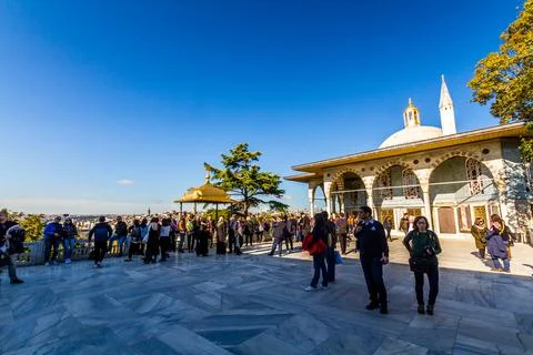 Editorial, View over Istanbul from the Topkapi Palace Museum  with tourists Stock Photos