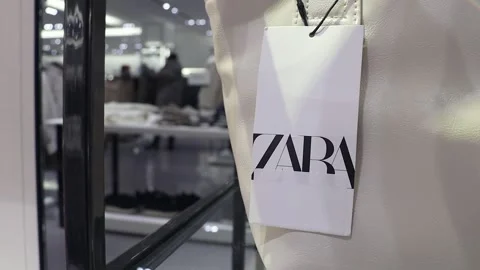 Editorial of Zara label on things in the store, on a bag. Stock Footage 259903307