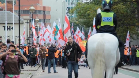 EDL march nears town centre Stock Footage 114074098