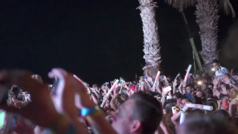 EDM Party Festival Concert People taking pictures videos with smartphones Stock Footage