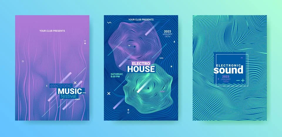 Edm Party Flyer Set. Techno Music Dance Cover. Electro Sound Stock Illustration
